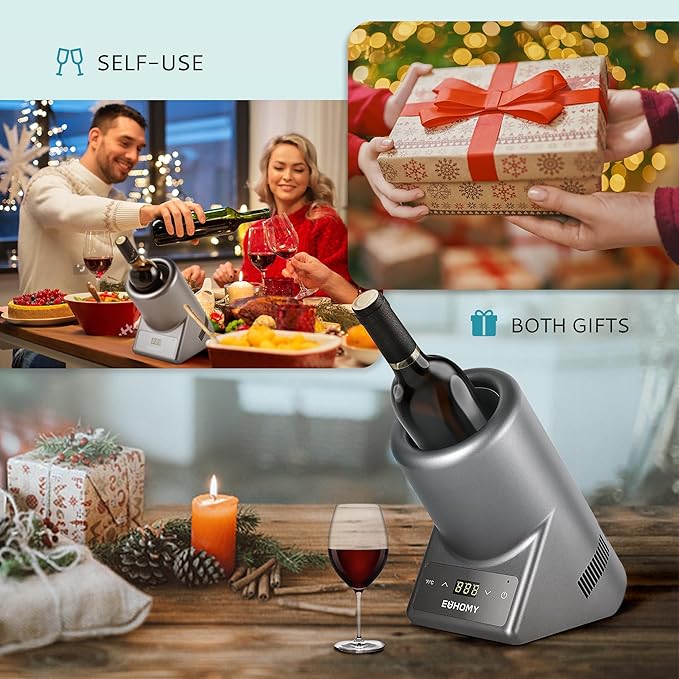 EUHOMY Wine Chiller Electric, Portable Wine Bottle Chiller for 750ml Wine & Champagne, Single Bottle Wine Cooler on Patio, Keep Cold Up to 1 Day - Extra Surprise for Wine Lovers