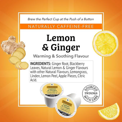Twinings Lemon & Ginger Herbal Tea 72 K-Cup Pods for Keurig, 12 Count (Pack of 6), Tangy & Spicy, Naturally Caffeine-Free, Enjoy Hot or Iced
