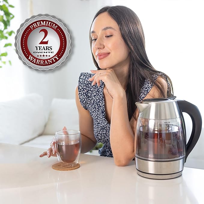 OVENTE Electric Kettle with Digital Temperature Control and Removable Tea Infuser, 1500W Water Heater, 1.7L Double-Wall Insulated Glass, Easy to Fill Lid, Keep Warm Function, and Auto Shut-Off, KD68S