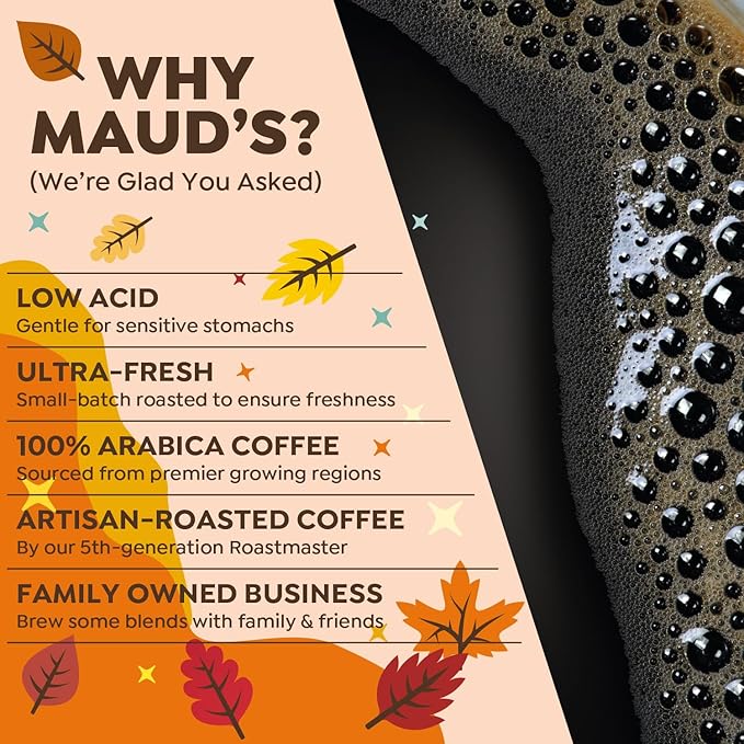 Maud's Fall Flavored Coffee Pods Variety Pack, 42ct, 6 Assorted Flavors, Medium Roast Coffee in Recyclable Single Serve Pods – 100% Arabica Beans, Compatible with Keurig K Cups Maker
