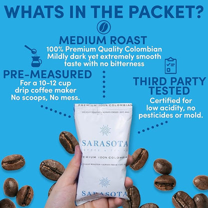 Colombian Coffee Packets – Medium Roast Ground, 1.75oz Bulk Portion Packs for 12-Cup Drip Maker, Pre-Measured Fractional Bags, 100 Count