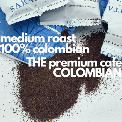 Ground Coffee | Colombian Medium Roast Low Acid Mold Free Pouches | Bulk Packets | Gourmet Columbian Powder Packs for 12 Cup Drip Maker | Premium Highest Rated Individual Premeasured Commercial Bags