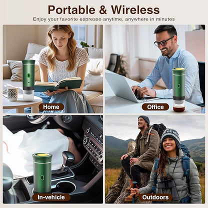 Portable Electric Espresso Machine, Portable Coffee Maker for Travel, Self-Heating Car Espresso Maker, Compatible with Ground Coffee & NS Capsule for Camping, RV, Travel, Office