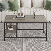 SENIG Grey Oak Rectangle Wood and Metal Coffee Table with Storage Shelf for Small Living Rooms with Shelf