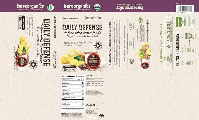 BareOrganics Daily Defense Coffee with Superfoods, 60ct (15660) (Pack of 2)