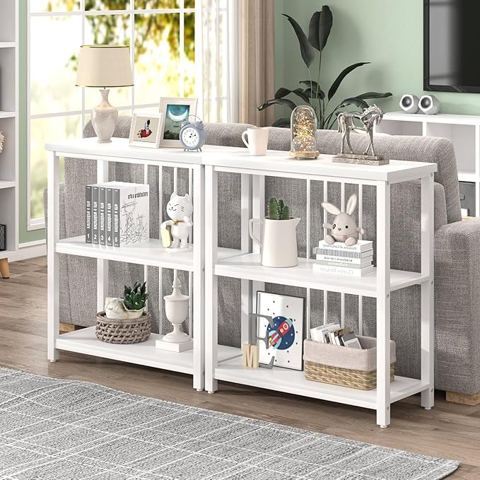 FOLUBAN Small Bookshelf, Modern 3 Tier Book Shelf, Wood and Metal Bookcase for Home Office Living Room Bedroom, White Oak