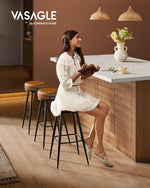 Load image into Gallery viewer, VASAGLE EKHO Collection - Swivel Bar Stools Set of 2, Bar Height Backless Bar Stools, Synthetic Leather with Stitching, Mid-Century Modern, 30-Inch Tall Kitchen Barstools for Home Bar, Caramel Brown