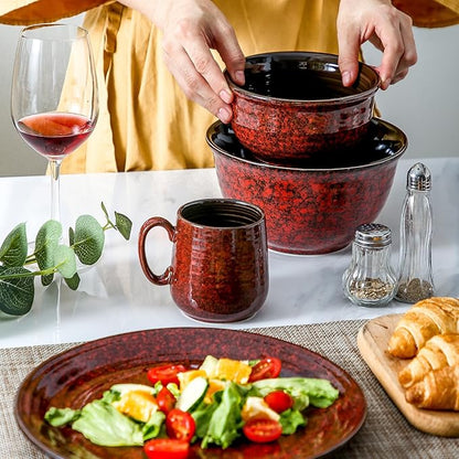 Hasense Coffee Mugs 8 oz, Ceramic Small Espresso Cups Set of 6, Mini Cups with Handle for Coffee, Tea and Cocoa, Modern Mugs for Mother's Day Gift, Dishwasher & Microwave Safe, Red