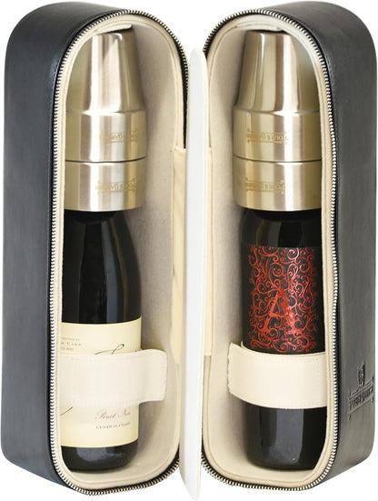 POUR & GARNISH Bourbon Whiskey & Wine Double Bottle Travel Bag with 4 Stainless Steel Double-Walled Vacuum Insulated Glasses - Makes a Great Gift!