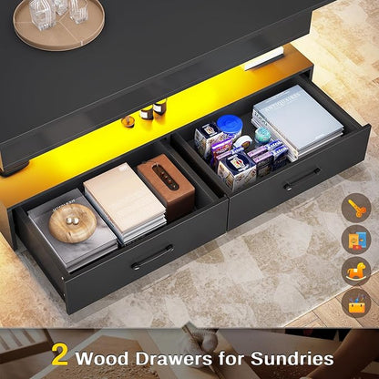 SEDETA 40" Lift Top Coffee Table, Coffee Tables with Storage for Living Room, Small Coffee Table with 2 Drawers & LED Light for Dining Reception Room, Black