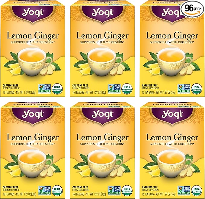 Yogi Tea Lemon Ginger Tea - 16 Tea Bags per Pack (6 Packs) - Organic Ginger Root Tea to Support Healthy Digestion - Includes Lemongrass, Lemon Flavor, Licorice Root, Lemon Peel & More