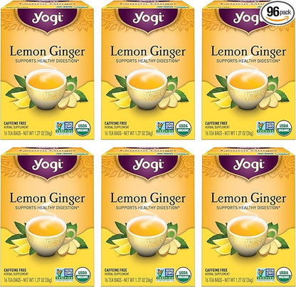 Yogi Tea Lemon Ginger Tea - 16 Tea Bags per Pack (6 Packs) - Organic Ginger Root Tea to Support Healthy Digestion - Includes Lemongrass, Lemon Flavor, Licorice Root, Lemon Peel & More