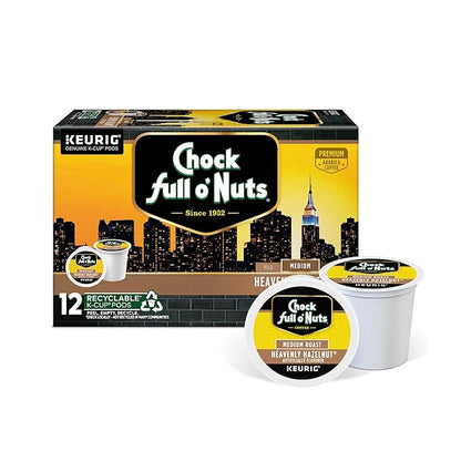 Chock full o’Nuts Heavenly Hazelnut Keurig K-Cup Pods for Keurig Brewers – Premium Arabica, Medium Roast – Single Serve – 1 Pack of 12 K-Cup Pods