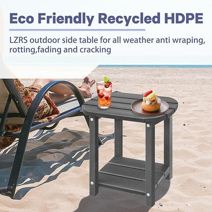 LZRS Outdoor Side Table - 2-Tier Adirondack HDPE Patio End Table for Pool, Porch,Balcony & Backyard,Weather Resistance for Indoor and Outdoor use(Grey)
