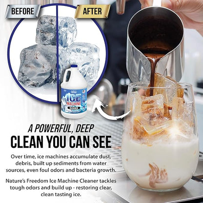 Nature's Freedom Ice Machine Cleaner - 4 Gallons (128 Uses) - Nickel-Safe Descaler, Made in USA, Universal Compatibility for Commercial/Residential Ice Makers such as Whirlpool, Scotsman and All
