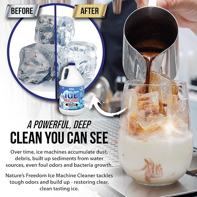 Nature's Freedom Ice Machine Cleaner - 1 Gallons (32 Uses) - Nickel-Safe Descaler, Made in USA, Universal Compatibility for Commercial/Residential Ice Makers such as Whirlpool, Scotsman and All