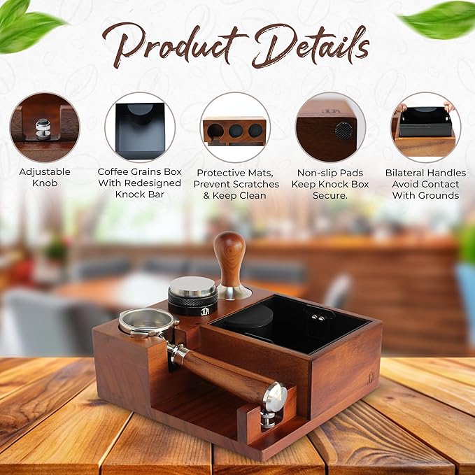 Espresso Knock Box & Tamping Station - Coffee Organizer Box for 58mm Tamper, Distributor, Portafilter Accessories - Includes Cleaning Brush