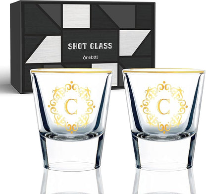Personalized Shot Glass Set, Custom Gifts for Tequila, Vodka, or Whiskey Lovers, Birthday, Christmas Gifts for Him, Her, 2 Pack, with Initial C