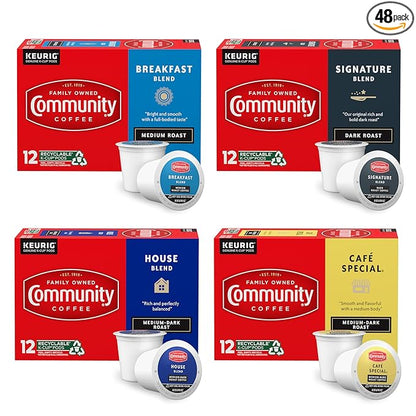 Community Coffee Variety Pack 48 Count Coffee Pods, Medium Dark Roast, Compatible with Keurig 2.0 K-Cup Brewers, 12 Count (Pack of 4)