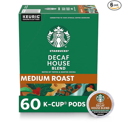 Starbucks Decaf K-Cup Coffee Pods — House Blend for Keurig Brewers — 6 boxes (60 pods total)