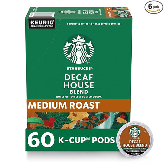 Starbucks Decaf K-Cup Coffee Pods — House Blend for Keurig Brewers — 6 boxes (60 pods total)
