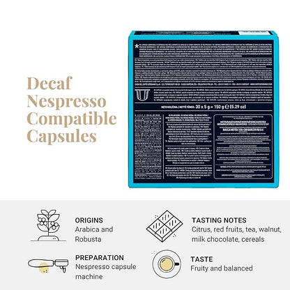Caffe' Vergnano 1882 Decaf Medium Roast Espresso Original Line Machine Compatible Capsules, Arabica Robusta Espresso Coffee, Italian Coffee for Nespresso Machines, Intensity 5/10, Decaffeinato, 30 Ct