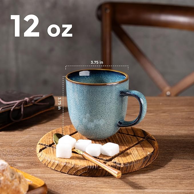 AmorArc 12oz Coffee Mugs, Ceramic Coffee Mugs set of 6 for Man, Woman, Dad, Mom, Modern Coffee Mugs with handle for Latte/Cappuccino/Milk/Cocoa. Dishwasher&Microwave Safe, Ocean Blue