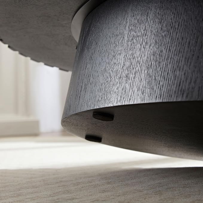 43.7 Inch Oval Drum Coffee Table, Modern Handcraft Fluted Drum Coffee Table, Wooden Round Coffee Table Center Table with Sturdy Pedestal for Living Room Apartment (Black)