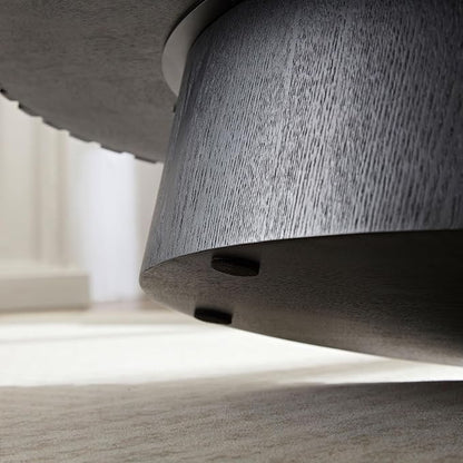 43.7 Inch Oval Drum Coffee Table, Modern Handcraft Fluted Drum Coffee Table, Wooden Round Coffee Table Center Table with Sturdy Pedestal for Living Room Apartment (Black)