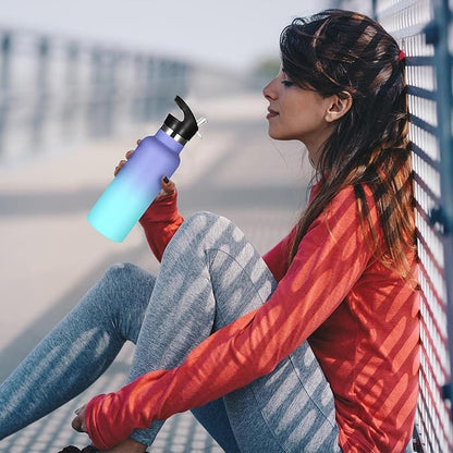 Volhoply 17oz Kids Insulated Water Bottle,Stainless Steel Water Bottles with Straw Lid,Double Wall Vacuum Metal Cups Water Bottle,Reusable Sports School Water Flask Keep Cold(Purple Blue,1 Set)