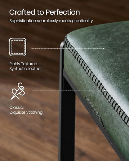 VASAGLE EKHO Collection - Bar Stools Set of 2, Counter Height Bar Stools, Synthetic Leather with Stitching, Mid-Century Modern Counter Stools, 26-Inch Tall, Kichen Home Bar Dining Room, Forest Green