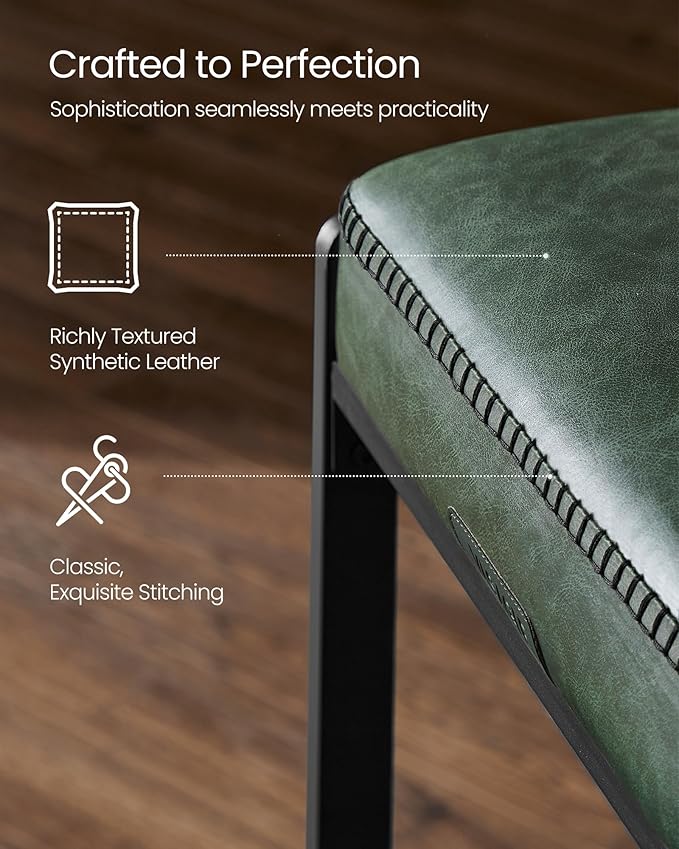 VASAGLE EKHO Collection - Bar Stools Set of 2, Counter Height Bar Stools, Synthetic Leather with Stitching, Mid-Century Modern Counter Stools, 26-Inch Tall, Kichen Home Bar Dining Room, Forest Green