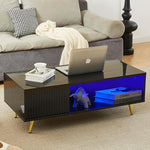 Load image into Gallery viewer, COSVALVE 41.3IN LED Black Coffee Tables for Living Room with 16 Colors LED Lights, Modern Minimalist Coffee Table with Fluted Panel, Rectangle Center Table Game Table