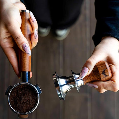 58mm Tamper For Espresso Machines V2 KNODOS Rosewood Self Leveling and Double Spring Loaded Design Calibrated Coffee Tamper With Gift Box