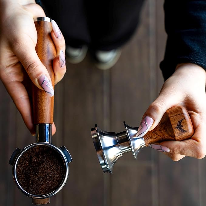 54mm Espresso Tamper for Breville Machines Rosewood KNODOS Auto Leveling, Double Spring Loaded Wooden 30lb Calibrated Coffee Tamper