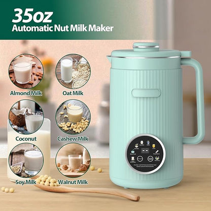 Nut Milk Maker Machine - 8 in 1 Soy Milk Maker Machine 35oz with Self-Cleaning, 18H Delay Start & 4H Keep Warm, Automatic Plant-Based Milk Blender for Almond, Oat, Coconut, Soybean - Green