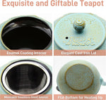 Load image into Gallery viewer, 30.4oz Small Cast Iron Tea Kettle,SECHUDO Tea Pot Coated with Enameled Interior for Loose Tea, Cute Cast Iron Teapot with Stainless Steel Infuser for Stovetop Safe (900ml)