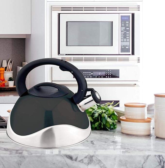 J&V TEXTILES Stainless Steel Whistling Tea Kettle, 3-Quart (Black)*