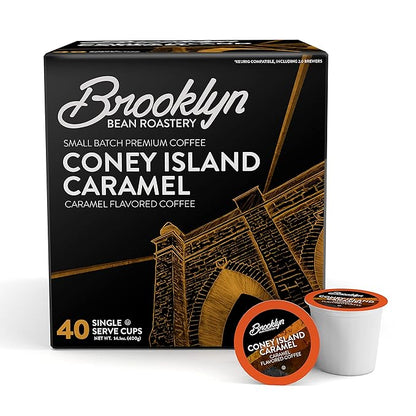 Brooklyn Beans Coney Island Caramel Gourmet Coffee Pods - Compatible with Keurig K Cup Brewers Including 2.0 Machines, 40 Count, Rich and Creamy Caramel