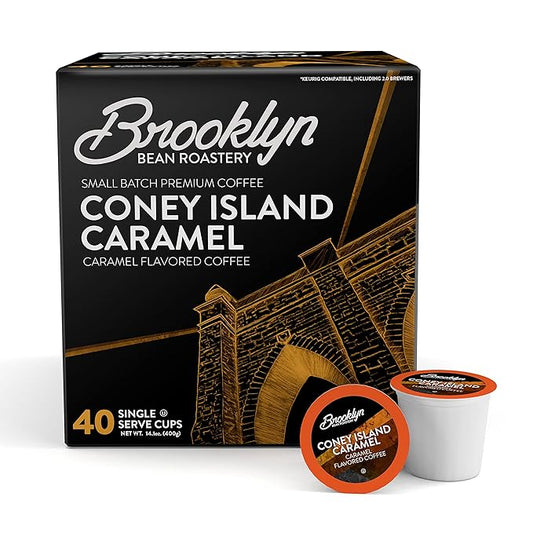 Brooklyn Beans Coney Island Caramel Gourmet Coffee Pods - Compatible with Keurig K Cup Brewers Including 2.0 Machines, 40 Count, Rich and Creamy Caramel
