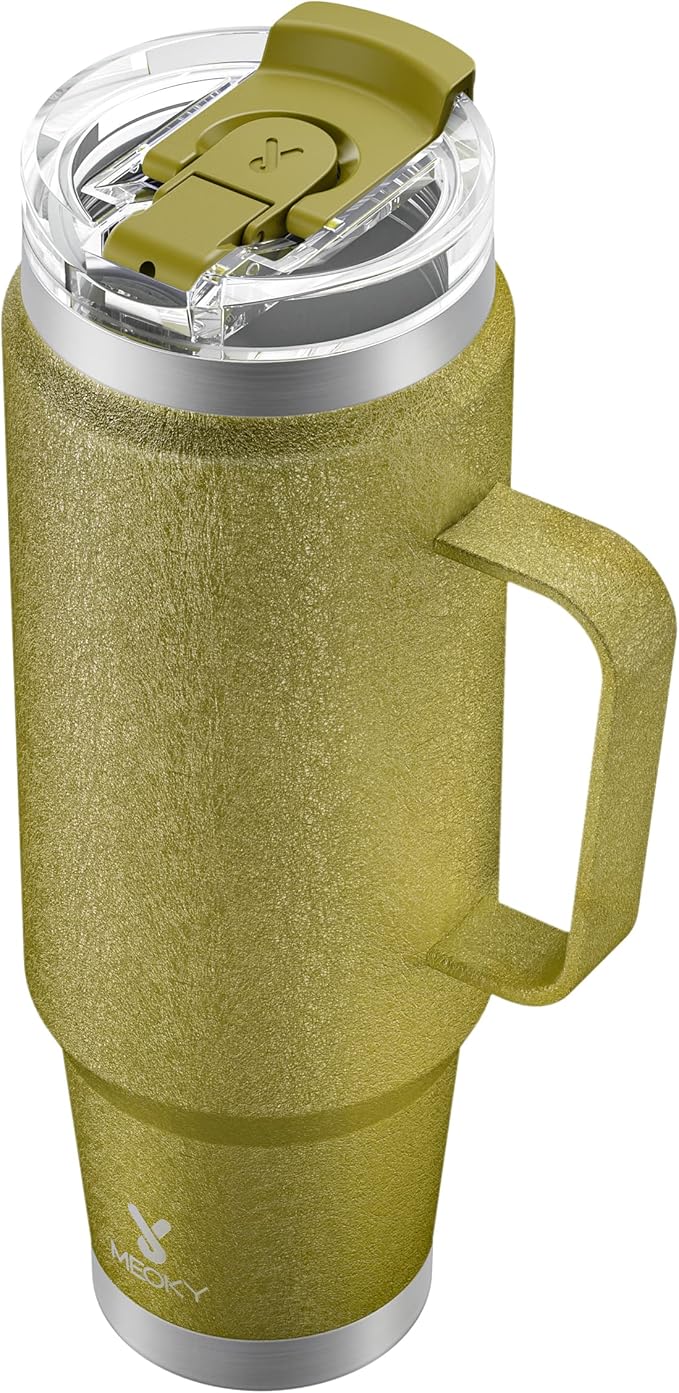 Meoky 40oz Tumbler with Handle, Stainless Steel Travel Mug with 2-in-1 Straw and Sip Lid, Vacuum Insulated Coffee Mug, 100% Leak Proof, Keeps Cold for 34 Hours or Hot for 10 Hours (Forest)