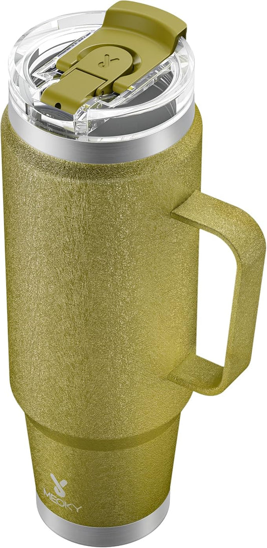 Meoky 40oz Tumbler with Handle, Stainless Steel Travel Mug with 2-in-1 Straw and Sip Lid, Vacuum Insulated Coffee Mug, 100% Leak Proof, Keeps Cold for 34 Hours or Hot for 10 Hours (Forest)