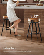 Load image into Gallery viewer, VASAGLE EKHO Collection - Swivel Bar Stools Set of 2, Bar Height Backless Bar Stools, Synthetic Leather with Stitching, Mid-Century Modern, 30-Inch Tall Kitchen Barstools for Home Bar, Caramel Brown