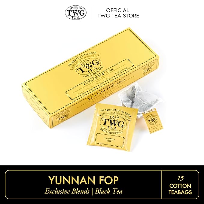 TWG Tea | Yunnan FOP | Black Tea | Earthy Suave Aftertaste | 15 Hand Sewn Cotton Teabags | Gift Set