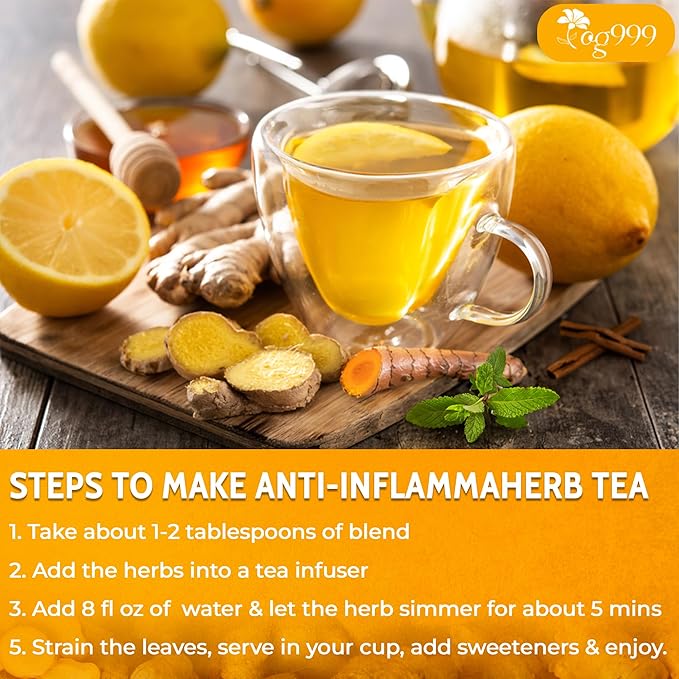 TOG999, 6oz/100 cups Anti-Inflammaheb Loose Leaf Tea | 100% Natural Blend of Ginger, Turmeric, Peppermint, Black Pepper & Cinnamon | Caffeine-Free, Sugar-Free, Gluten-Free, Vegan, Handcrafted