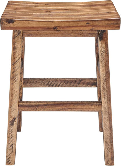 Alaterre Furniture Durango 26-Inch Tall Industrial Wood Counter-Height Stool Bar Stool, Kitchen, Seating, Vintage-Style Saddle Seat, Comfort, Rustic Industrial, Light or Dark Tone Lacquer Finish