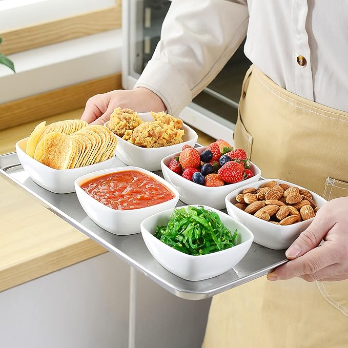 MALACASA 5 oz Porcelain Dip Bowls Set, 12 Pack Small Ramekins, Dipping Sauce Dishes, Stackable Tiny Ramekins for Pudding, Souffle, Brulee, Dessert, Snack, Charcuterie Boards accessories, Oven Safe