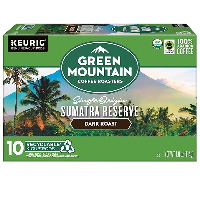 Green Mountain Coffee Roasters Sumatra Reserve, Keurig Single Serve K-Cup Pods, Dark Roast Coffee, 60 Count, (6 Packs of 10)