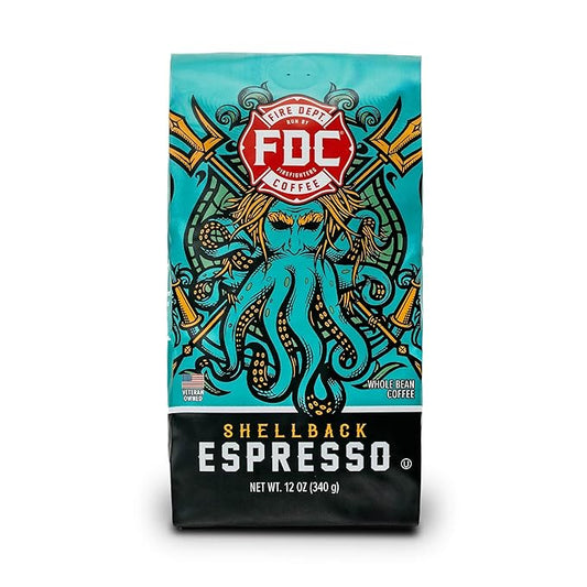 Fire Department Coffee - Gives Back to Firefighters - Bold & Smooth Shellback Espresso Coffee Beans - Roasted in the USA - Veteran Owned - 12 oz