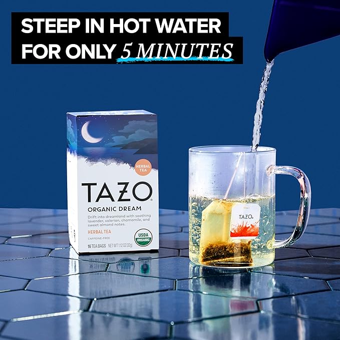 TAZO Organic DREAM Herbal Tea Bags, Caffeine-Free Bedtime Tea, Relaxing Chamomile and Lavender Blend, 16 Total Tea Bags